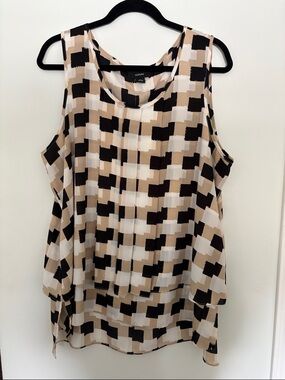 Alfani Beige Black White Geometric-Print Layered Tank